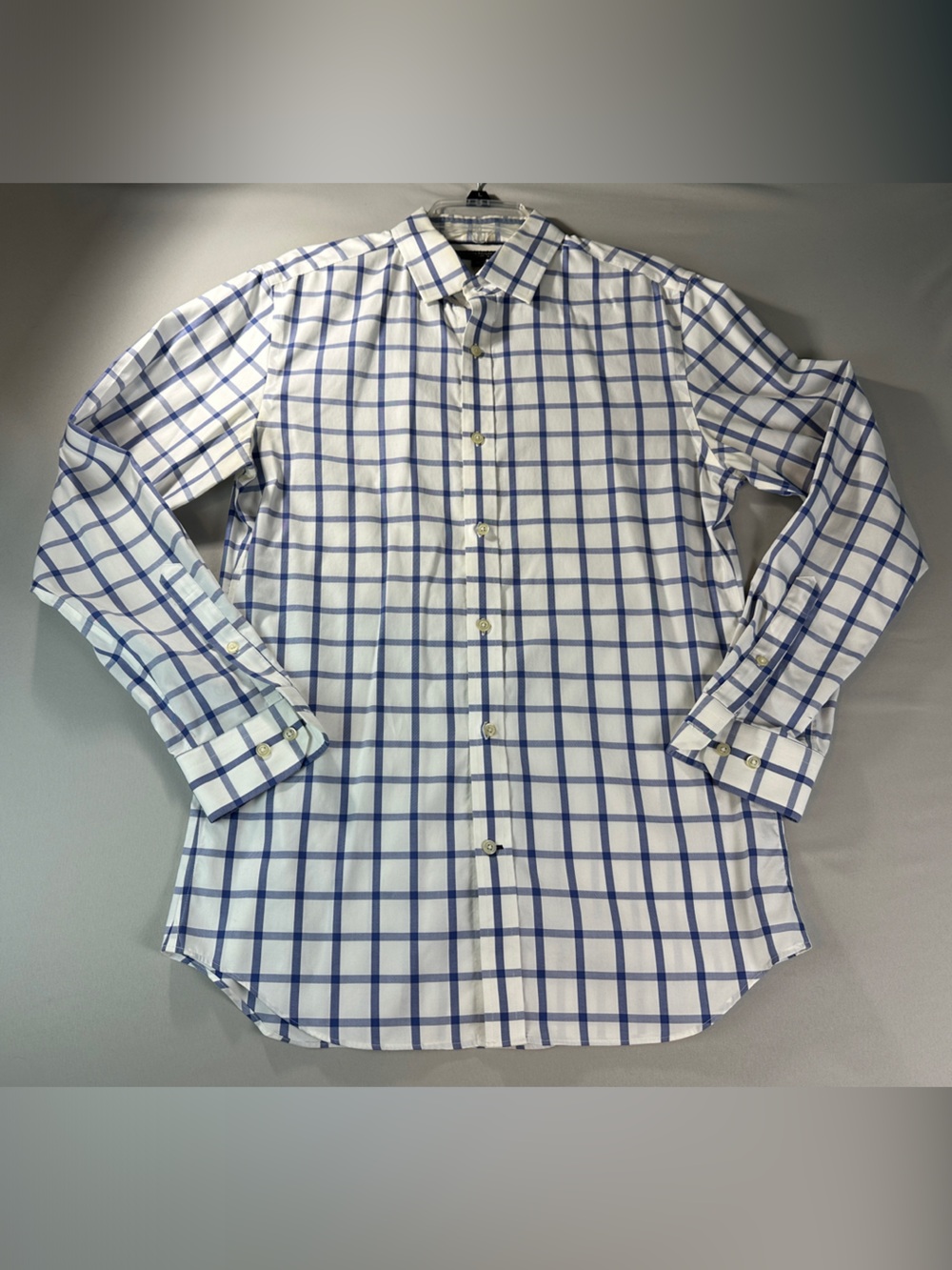 Banana Republic Mens Dress Shirt M Non Iron Slim White Windowpane Blue Check